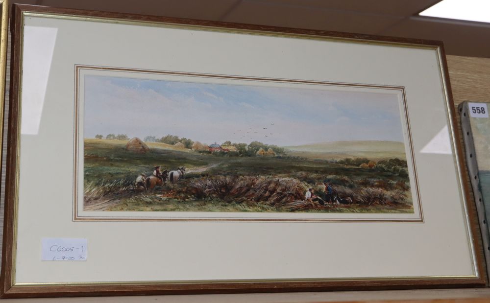 James Orrock (1829-1913), pair of watercolours, Near Brighton and Falmer, signed, inscribed and dated 1890, 17 x 44cm